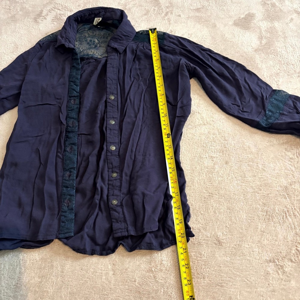 BKLYN Women's Purple Sheer Lace Button Front Blouse Top Boho Long Sleeve - Picture 3 of 6